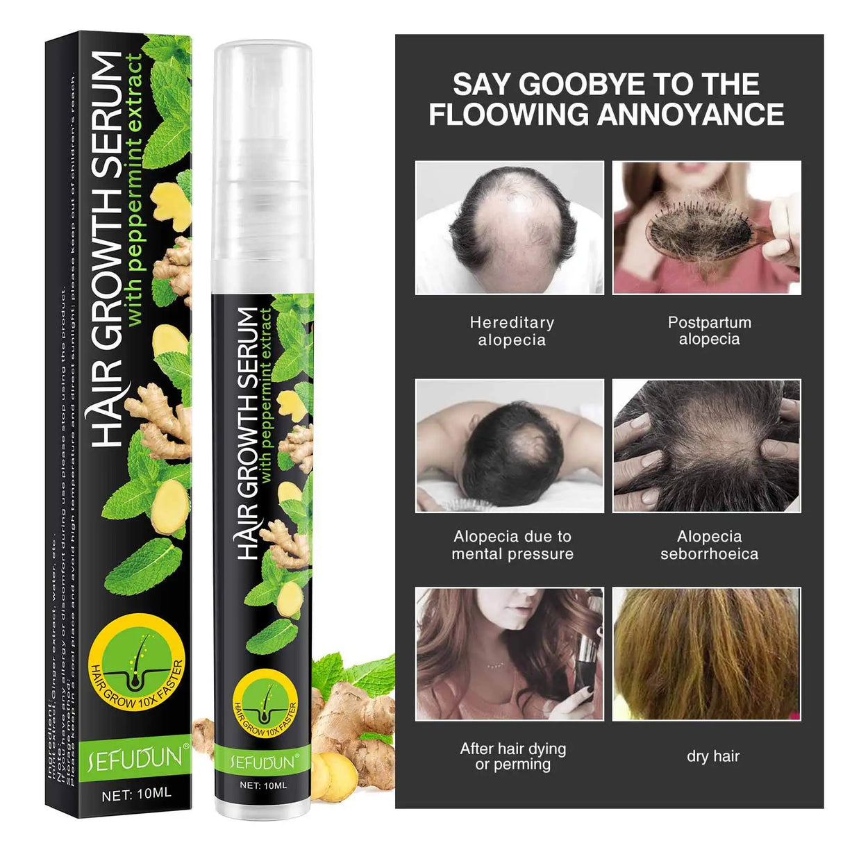 Ginger Hair Growth Spray Serum Fast Anti Hair Loss Treatment Product Prevent Thinning Dry Frizzy Repair Beauty Hair Care Essence