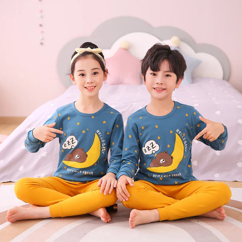 Autumn Cotton Sleepwear Sets for Children Baby Girls Lovely Heart Pajamas 2Pcs Long Sleeve Shirts+Pants Loungewear Kids Clothing