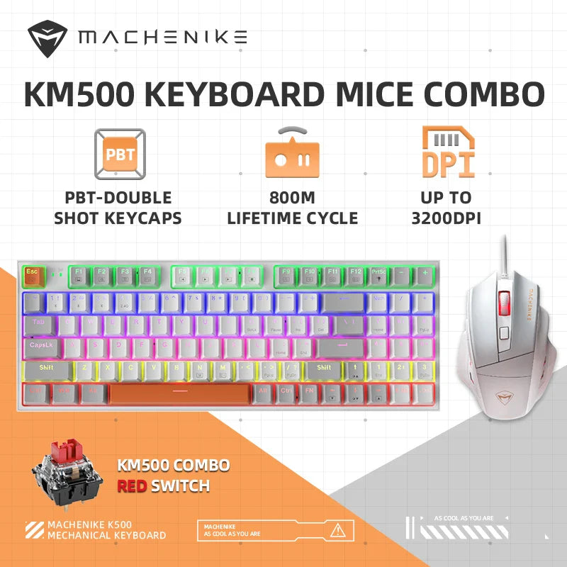 Machenike KM500 Mechanical Keyboard Gaming Mouse Combo Wired Hot Swappable LED Backlit Gaming Keyboard 3200DPI Mouse For Gamer