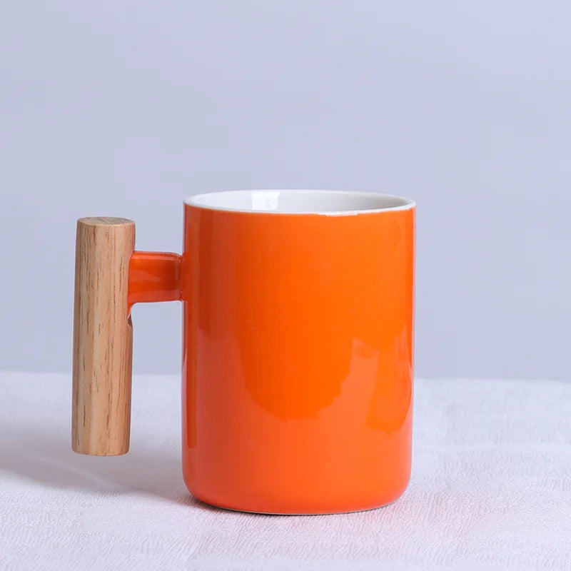 Nordic Wooden Handle Ceramic Porcelain Mug Coffee Cups Literary Water Tea Cup Milk Mug Coffee Cup Drinkware Coffeeware Teaware