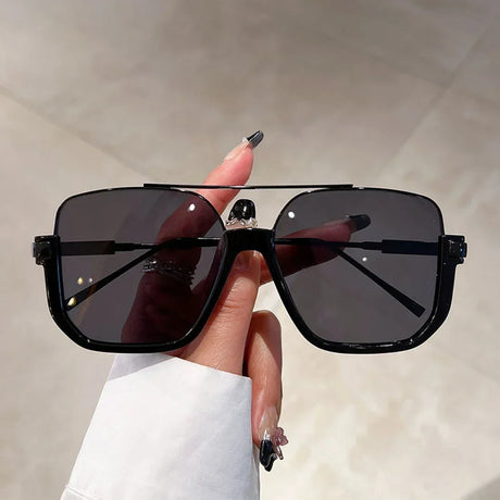 Fashion Vintage Big Square Sunglasses Half Metal Frame UV400 Sun Shades Women Men Trendy Brand Design Sun Glasses Eyewear