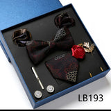 Fashion Men's Tie Gift Box Luxury Brand Necktie Bowtie Pocket Square Brooches Cufflinks Clips Suit For Party Wedding Man Gifts