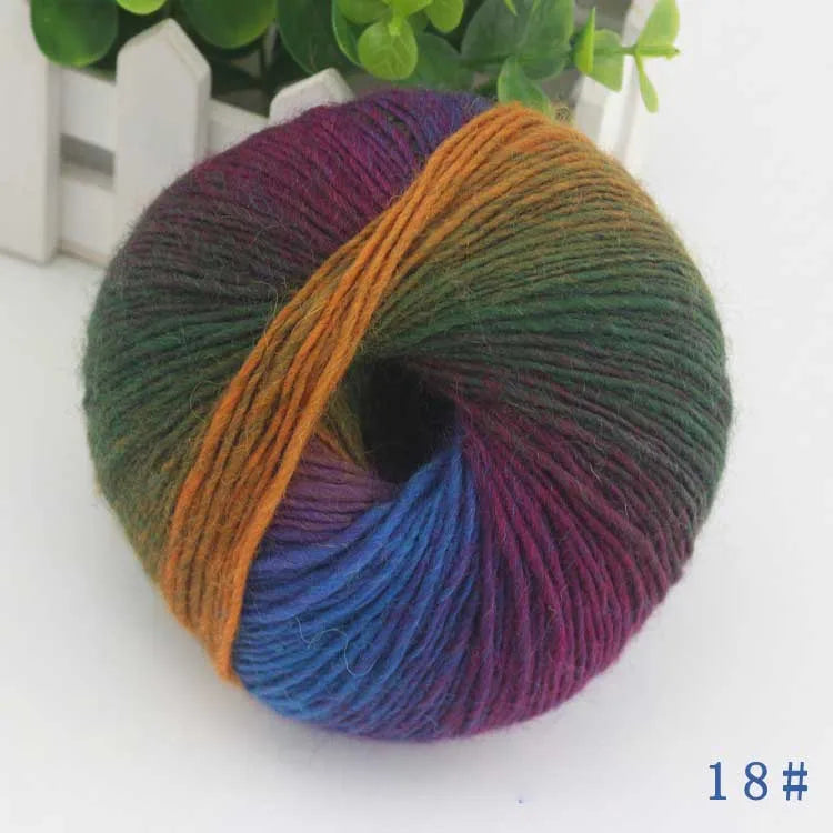 QJH 4Skeins Rainbow Soft Yarn 100% Wool Gradient Multi Color Yarn for Crocheting Knit DIY Hand Knitting Yarn 180m×4(196y×4,50g×4