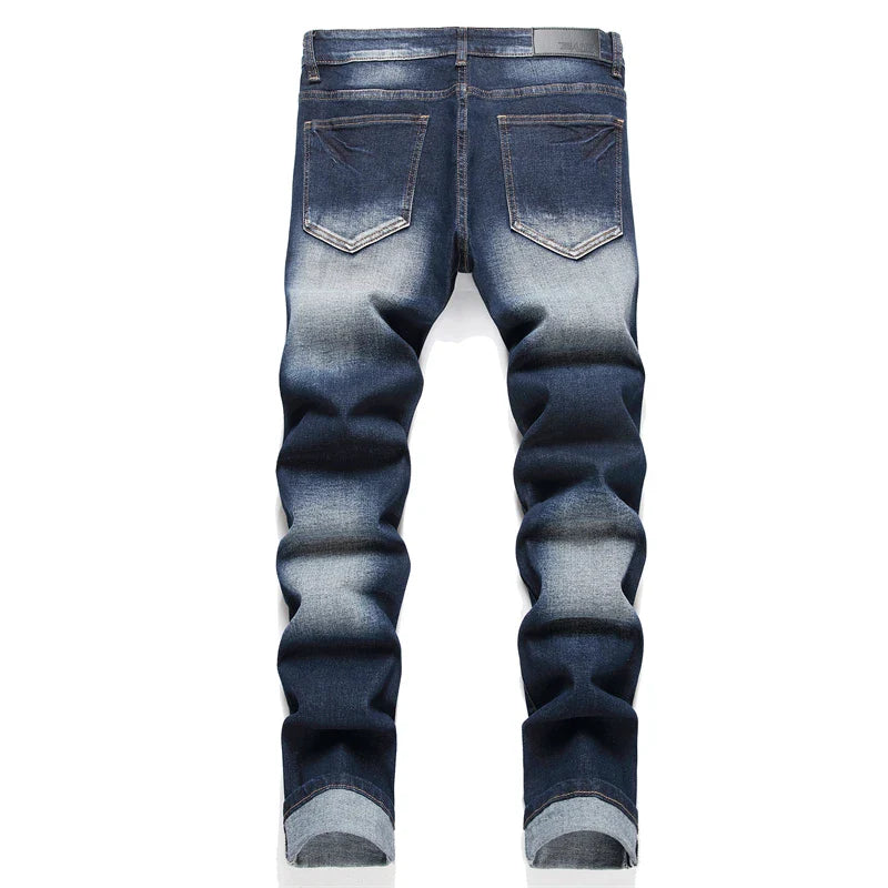 Fashion Street Style Ripped Skinny Jeans Men Vintage wash Solid Denim Trouser Mens Casual Slim fit  Black Blue denim Pants