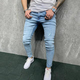 Fashion Men Holes Distressed Skinny Stretch Jeans Pants Streetwear Hip Hop Male Ripped Solid Denim Trousers