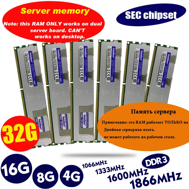 lanshuo 16GB 8GB 4GB DDR3 PC3 1066Mhz 1333Mhz 1600Mhz 1866Mhz Server memory X79 X58 2011 LGA2011 ECC REG 14900 12800 10600 RAM