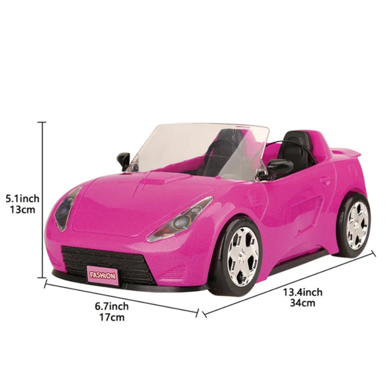 61pcs Set Cool 2-Seater Vehicle Pink Car with Stylish Travel Clothes and Accessories for Doll Kids Gift Toys for 3+ Years Old