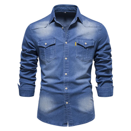 Men's Denim Shirt High Quality Cotton Elastic Spring Long Sleeve Denim Jacket Casual Slim Fit Streetwear Clothing Cowboy Shirts