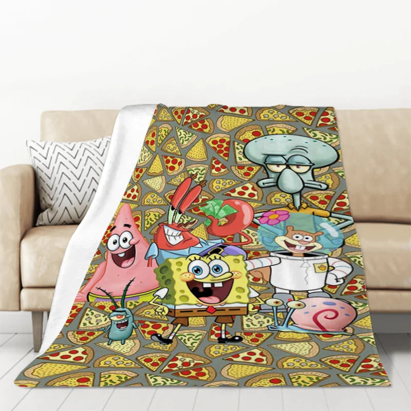 S-SpongeBobs Cartoon Sofa Blankets & Throws Fluffy Soft Blankets for Bed Child Blanket Furry Throw Double Decorative Anime Kid's