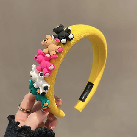 Korean Colorful Bear Headband Girl Cartoon Headwear Kids Animal Headdress Women Fashion Hair Hoop Makeup Adult Hair Accessories