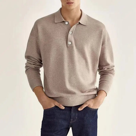 2024 Spring Autumn Solid Color Long Sleeve Polo Shirts Man High Street Casual Loose Button Pullovers Vintage All-match Tops