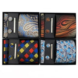 Luxury Tie Set Gift Box for Men Jacquard Necktie and Pocket Square Clip Cufflinks Red Black Blue Handkerchief Formal Gift