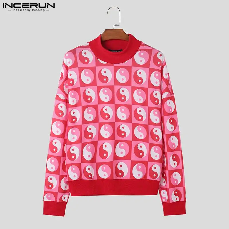 Men Hoodies Printing Turtleneck Long Sleeve Streetwear Fashion Casual Men Clothing Autumn 2023 Loose Sweatshirts S-5XL INCERUN