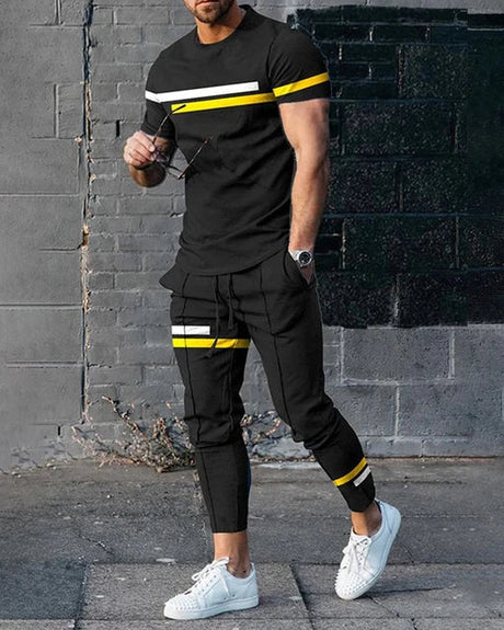 2023 Fashion Men Tshirt Suit Tracksuit 3D Printed Sportswear Short Sleeve T-shirt Long Pants Streetwear 2 Piece Set Male Clothes