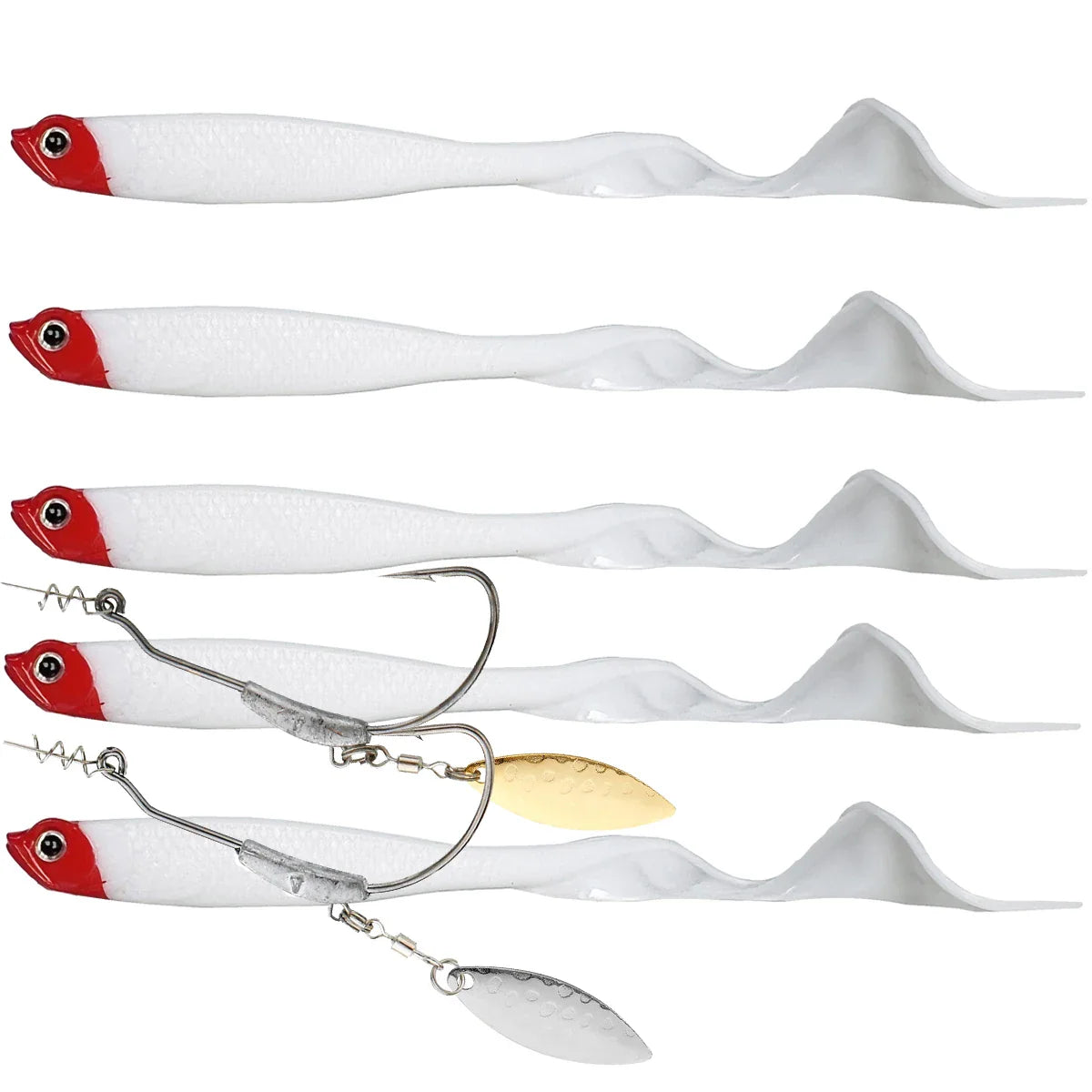 5Pcs lues 2pcs hooks Vigour Perch Fishing Lure  Soft Bait Shad UV-Active Wobble Craft Rubber Fish Swimbait For Perch,Pike,Zander