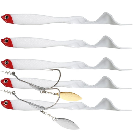 5Pcs lues 2pcs hooks Vigour Perch Fishing Lure  Soft Bait Shad UV-Active Wobble Craft Rubber Fish Swimbait For Perch,Pike,Zander