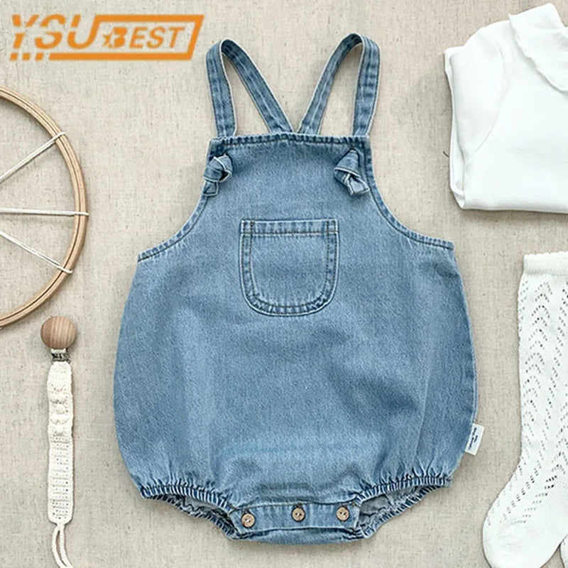 2023 Baby Boy Girl Romper Cowboy Sleeveless Jumpsuit Toddler Baby Boy Girl Romper Solid Color Boy Casual Costume Baby Romper