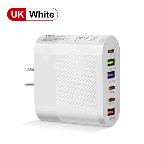 65W USB C Charger Multiple 6 Ports Type C PD Fast Charging Mobile Phone Wall Adapter for iPhone 14 15 Pro Xiaomi Samsung Oneplus