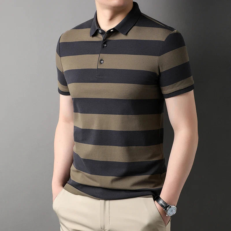 Summer Men's Polo Shirts With Short Sleeve Business Stripes Print Casual Tops Fashion Sport Wear Oversized T Shirts Man Clothes