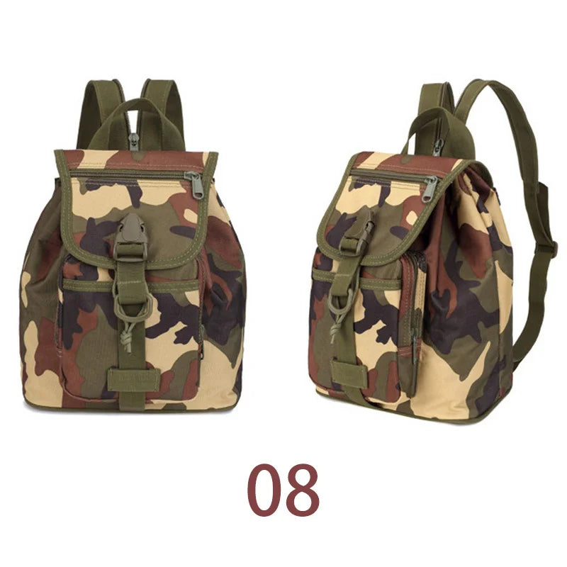 Tactical Backpack Mini Military Rucksack School Camo Backpack for Boys Girls Kids Drawstring Zipper Travel Rucksack Bag