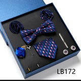 Fashion Men's Tie Gift Box Luxury Brand Necktie Bowtie Pocket Square Brooches Cufflinks Clips Suit For Party Wedding Man Gifts