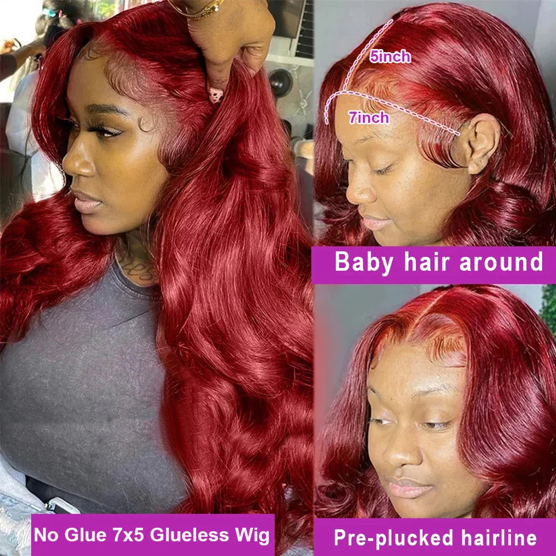 250% Body Wave Burgundy 13x4 Hd Lace Frontal Human Hair Wig For Women 7x5 Ready to Wear Glueless 99J Lace Front Brazilian Wig