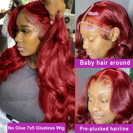 250% Body Wave Burgundy 13x4 Hd Lace Frontal Human Hair Wig For Women 7x5 Ready to Wear Glueless 99J Lace Front Brazilian Wig