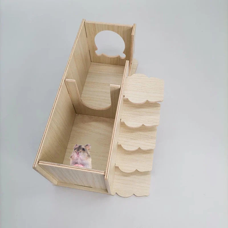 Hamster Wooden Hideout Dwarf Hamster Hut with for Windows Small Animal Detachable House Habitat Decor for Hosehold Pets