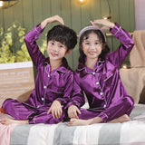 Girls Pink Satin Pajamas Sets Children's 2pcs Nightgowns Loungewear Boys Silk Pyjamas Teenager Nightgowns Sleepwear for 2-14T