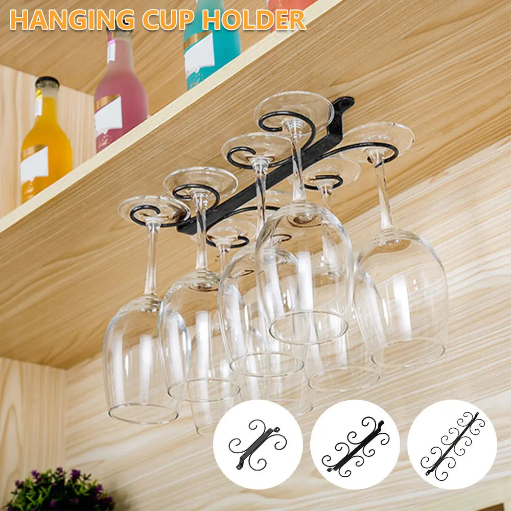 Metal Wine Glass Rack Holder Stemware Hanging Under Cabinet Stemware Holder Storage Bar Kitchen  Glass Wine Cup Shelf 4/8/12