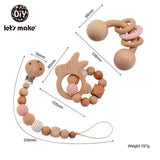 Let's Make Baby Wooden Teether Animals Rattle Chewable Crochet Beads Play Gym Stroller Toy Nursing Pendant Charms Teething