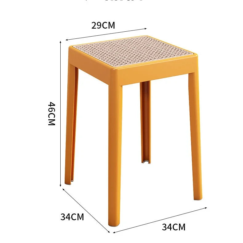 Stackable Storage Bench Stool Plastic Rattan Stools Portable Vanity Chair Stool Dining Stool Living Room Space Saving Furniture