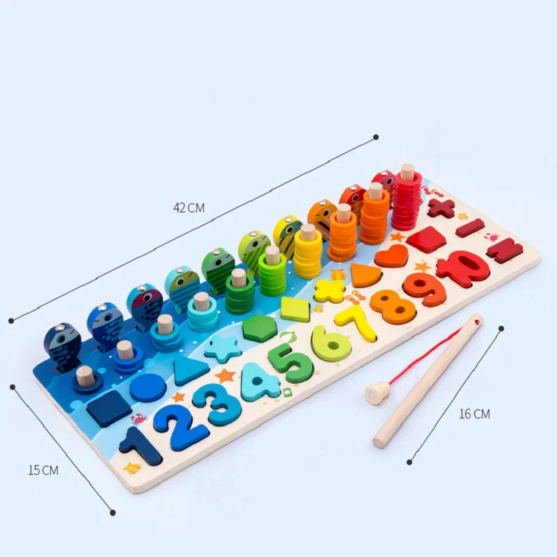 Kids Montessori Math Toys For Toddlers Educational Wooden Puzzle Fishing Toys Number Shape Matching Sorter Games Board Toy Gift