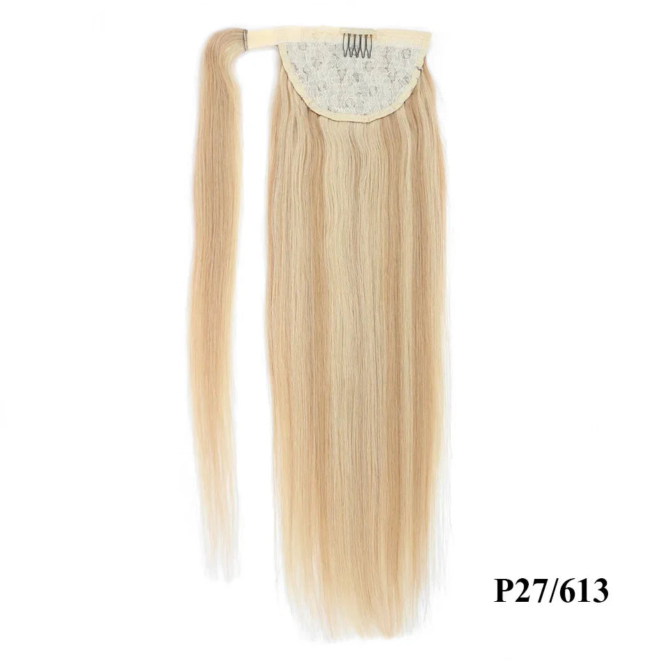 Straight Human Hair Ponytail Wrap Around Horsetail Clips-In Brazilian Machine Made Remy Hair wig 120g