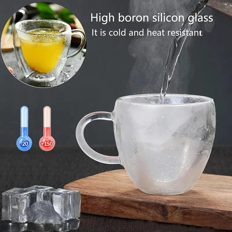 Heart Love Shape Glass Coffee Mug Cup Double Wall Drinking Tea Milk Juice Water Glasses Heat Resistant Drinkware Set Lover Gift