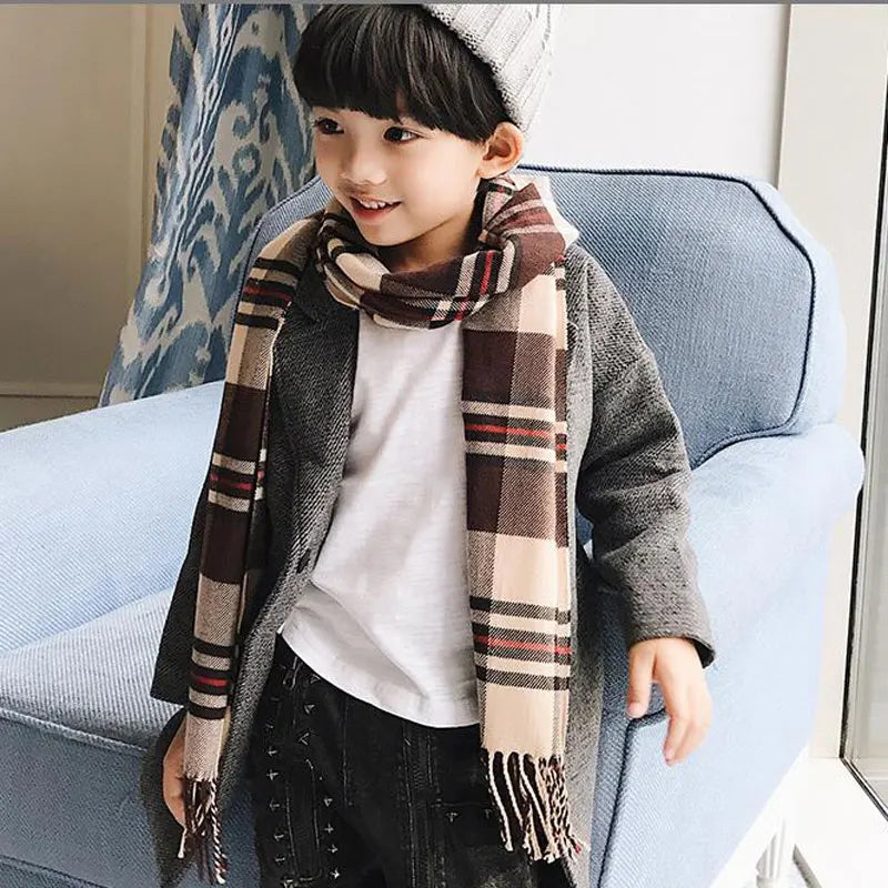 Children's Scarf family look Matching outfits Mother Kids Warm Neck Wear Thick Plaid Boys Girls Autumn fleece Shawl