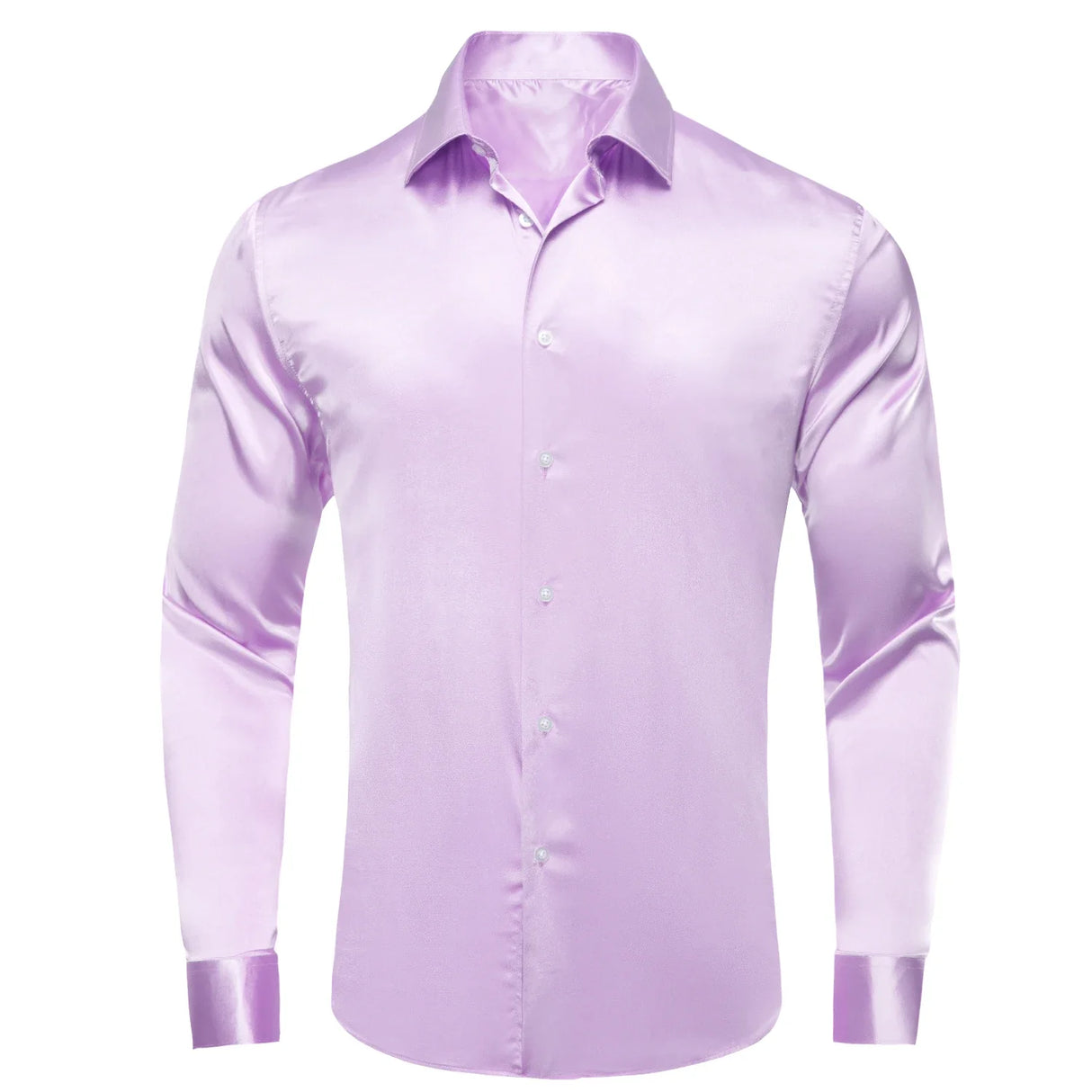 Lilac Mauve Lavender Purple Silk Mens Shirts Luxury Lapel Long Sleeve Dress Shirt Jacquard Blouse for Male Wedding Business Prom