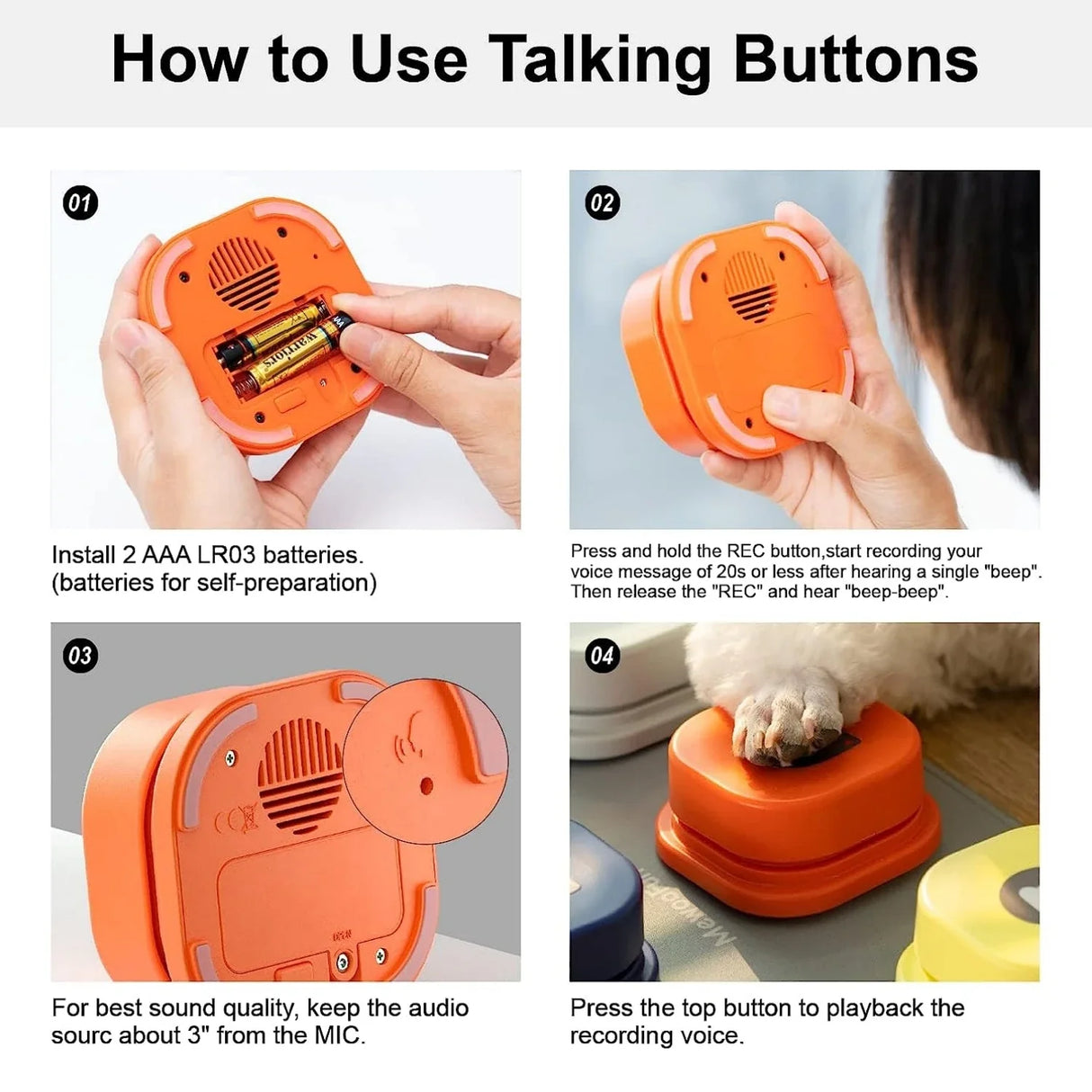 Mewoofun Voice Recording Button Pet Toys Dog Buttons for Communication Pet Training Buzzer Recordable Talking Button with Mat