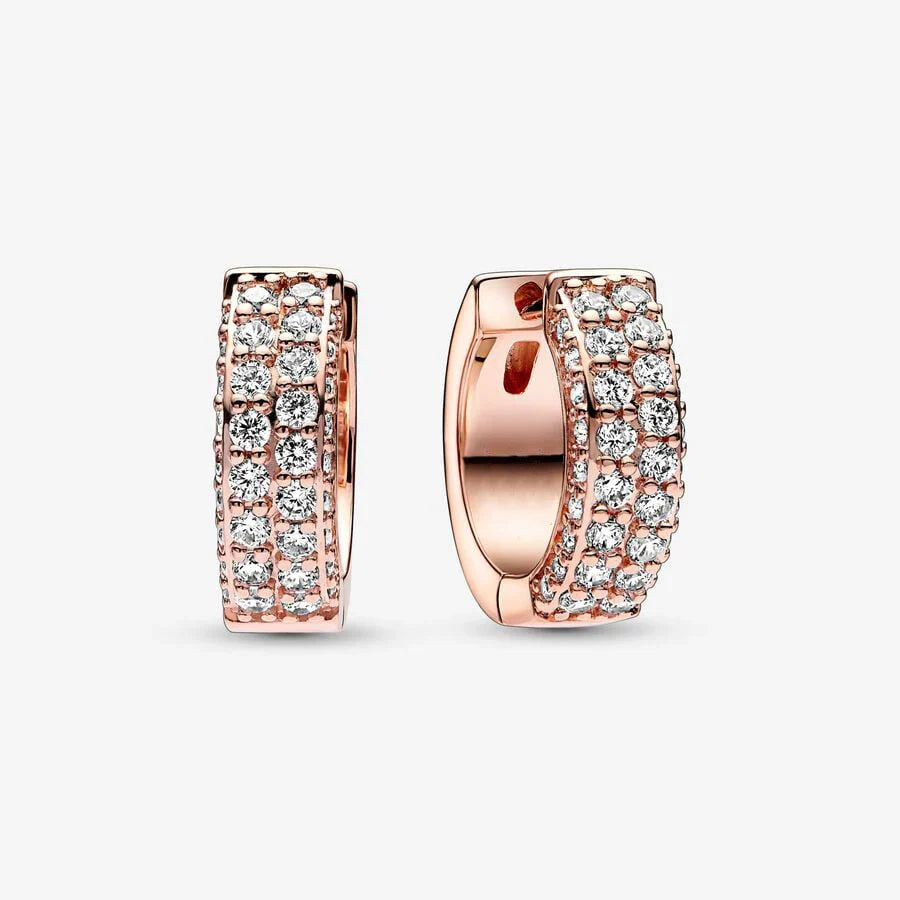 Rose Gold Hoop Earrings For Women 925 Silver Original Pave CZ Heart Ciecle Star Moon U Shape Earrings Luxury Wedding Jewelry