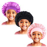 3PCS/LOT Children Elastic Sleepcap Kids Simple Solid Color Satin Bonnets Cute Nightcap Beauty And Hair Care Cap Shower Hat