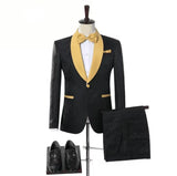 Floral Wedding Suits for Men with Gold Shawl Lapel 2 Pieces Slim Fit Groom Tuxedo Formal Fashion Male Suit Jacket with Pants