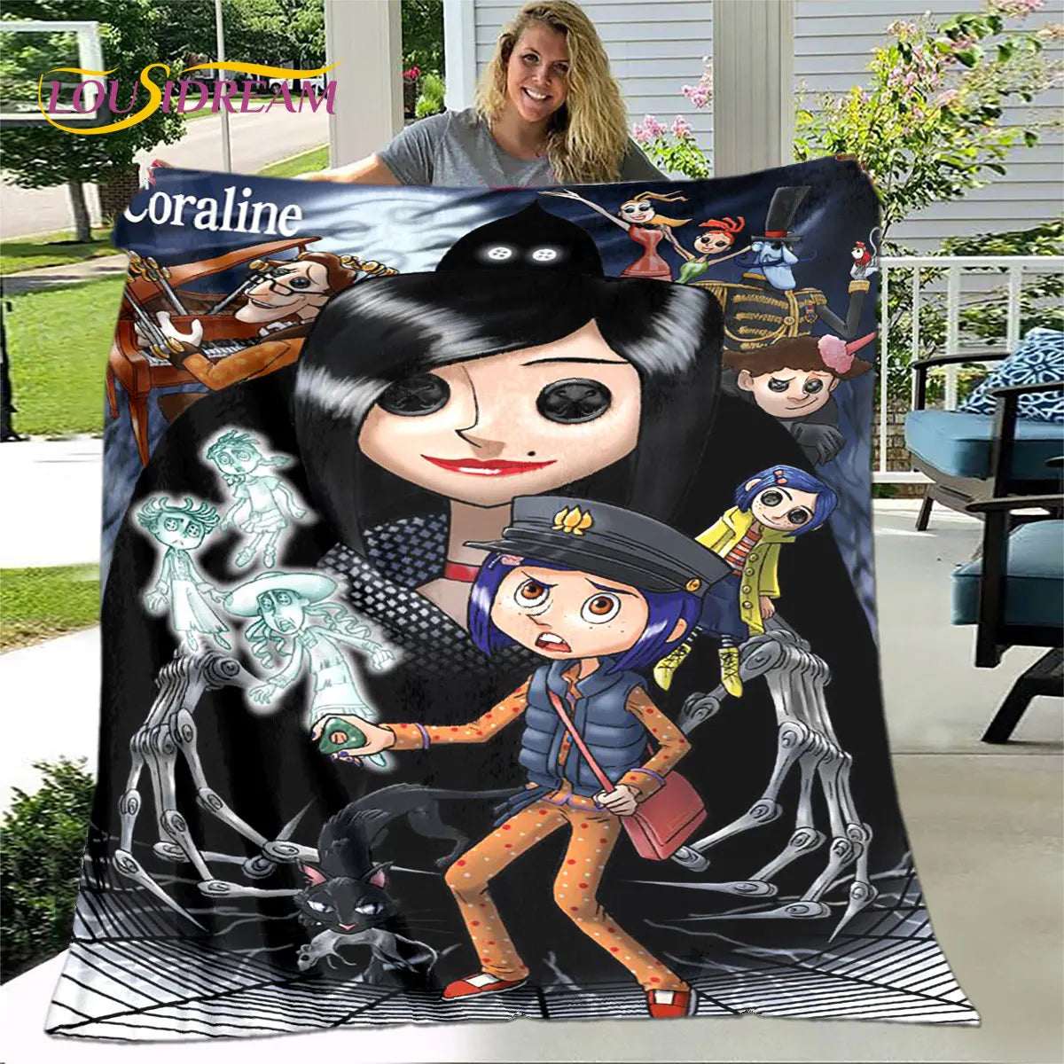 3D Cartoon Coraline Blanket,Flannel Blanket Throw Blanket,Children's Warm Blanket for Home Living Room Bedroom Beds Sofa Office