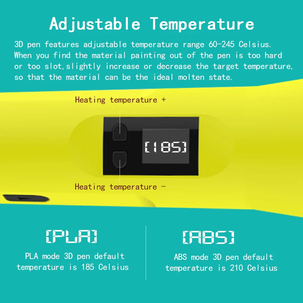 QCREATE Adjustable Temperature 3D Pen with LCD Display and 8 Speed Settings for ABS, PLA, HIPS, and PVA Filaments