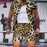 Men Clothes Trend Men Sets Leopard Print Men's Two Piece Outfits Street Casual Printing Short-sleeved Shirt Shorts Fashion Suit