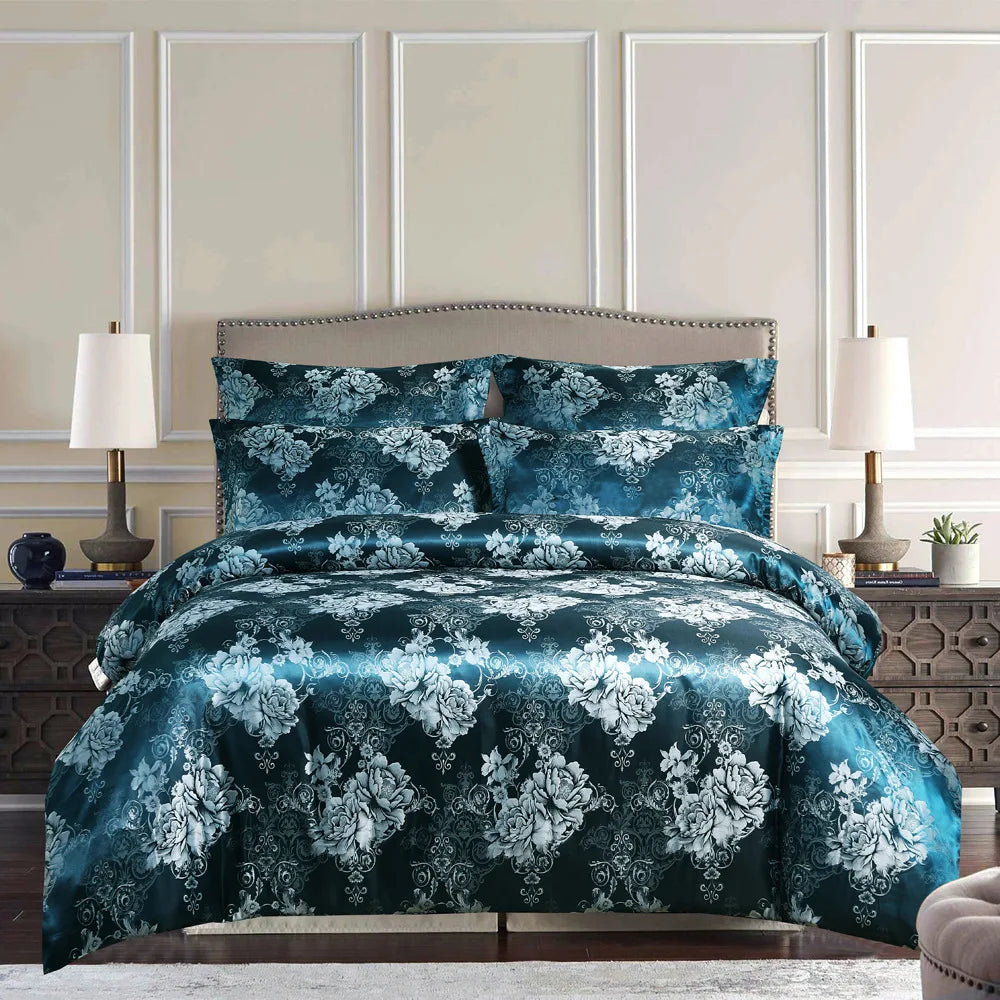 Luxury Floral Duvet Cover with Pillowcase Eur Couple Comforter Bed Quilt Cover Wedding Bedding Set, Queen/Full/King