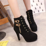 2023 Plus Size 35-43 Platform Boots Autumn Winter Women Boots High Quality Solid Lace-up Ladies Shoes PU Leather Heels Women