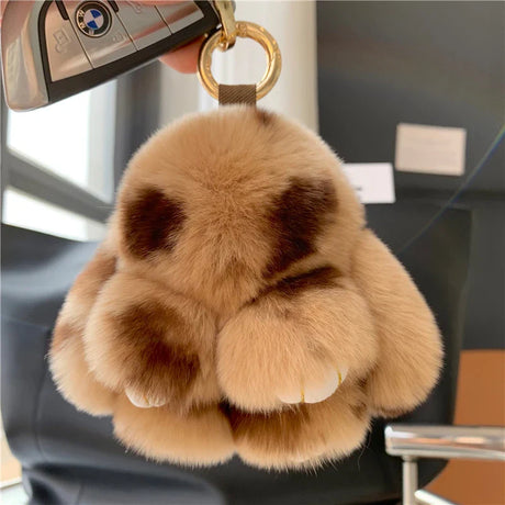 Plush Toy Bunny Real Natural Rex Rabbit Fur Keychain Women Bag Charm Ornaments Schoolbag Pendant Car Keyring Trinkets Kids Gift