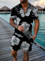 Hawaiian Polo Set Men Tracksuit Sets Summer 3D Beach Outfits Polo Shirt Shorts 2pcs Sets Zipper Coconut Tree Casual man Clothing