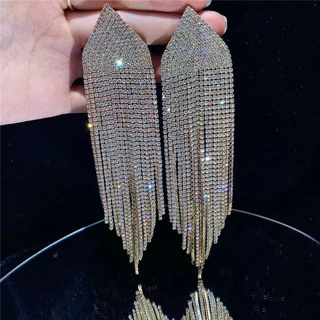 Fashion Statement Earring Long Full Rhinestone Big Earrings For Women Euorpe Evening Party Crystal Tassel Earings Wholesale