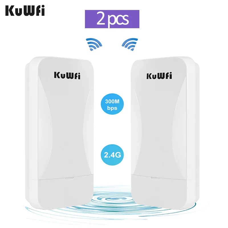 KuWfi 300Mbps Outdoor Wireless Bridge 2.4G Wi-fi Signal PTP PTMP Long Range Extend AP Repeater with WAN LAN Port Support 24V POE